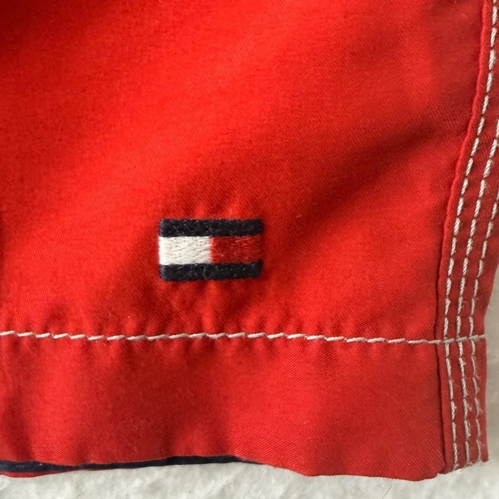 Tommy Hilfiger Swim Trunks Mens Medium Cargo Mesh Lined Red‎ Board Shorts